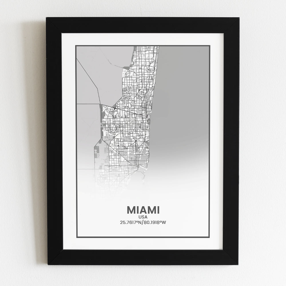 Miami poster print in A4 fotolijst met zwarte rand